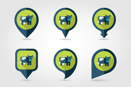 Cow flat mapping pin icon with long shadowのイラスト素材