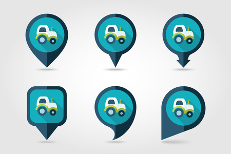 Tractor flat mapping pin icon with long shadowのイラスト素材