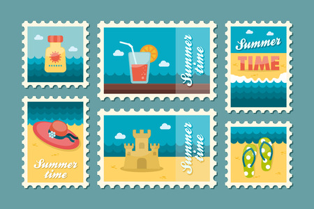Summertime stamp set flatのイラスト素材