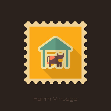 Cowshed retro flat stamp with long shadowのイラスト素材