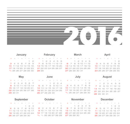 Simple 2016 year vector calendar, eps 10のイラスト素材