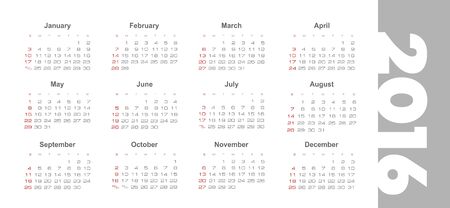 Simple 2016 year vector calendar, eps 10のイラスト素材