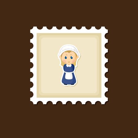 American Pilgrim children stamp, Thanksgiving day, eps 10のイラスト素材