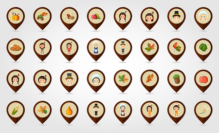 Thanksgiving Harvest mapping pin icon set, vector illustrationのイラスト素材