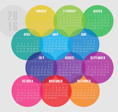 Calendar 2016 year with colored circle vector, eps 10のイラスト素材