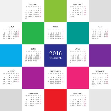 Calendar 2016 year with colored square vector, eps 10のイラスト素材
