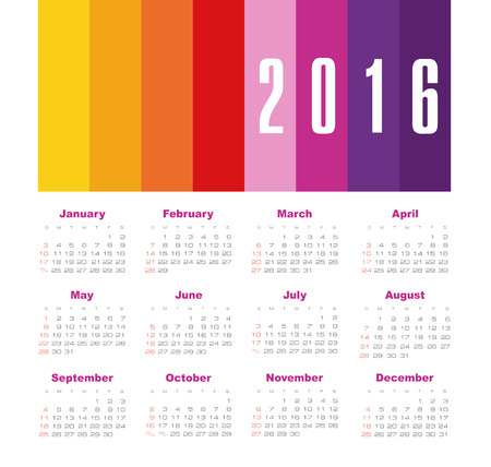 Calendar for 2016. Week Starts Sunday. のイラスト素材