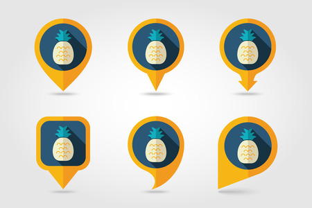 Pineapple mapping pins icons with long shadowのイラスト素材