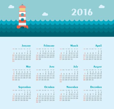 Sea Calendar for 2016. Week Starts Sunday.のイラスト素材
