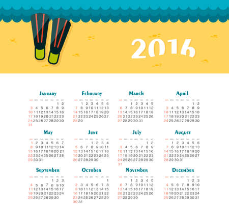 Sea Calendar for 2016. Week Starts Sunday. EPS 10のイラスト素材