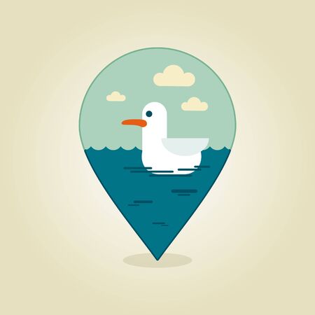 Seagull flat pin map icon. Summertime Summer Beach Sand Sun Seaのイラスト素材