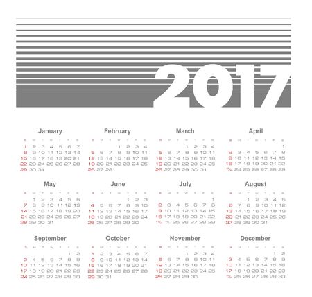Vector Simple 2017 year calendar. Week starts from Sundayのイラスト素材