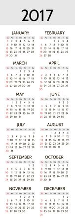 Vector Simple 2017 year calendar. Week starts from Sundayのイラスト素材