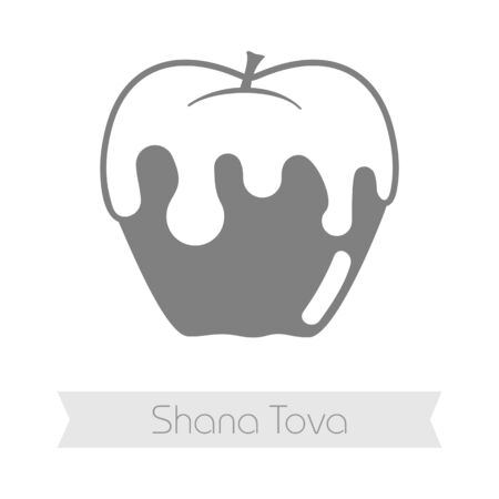 Honey on apple. Rosh Hashanah icon. Shana tova. Happy and sweet new year in Hebrewのイラスト素材