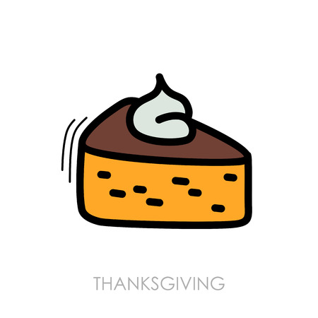 Piece of pumpkin pie served with whipped cream on the top icon. Harvest. Thanksgivingのイラスト素材