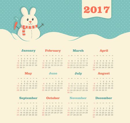 Modern vector Calendar 2017 year. Week Starts Sunday,のイラスト素材