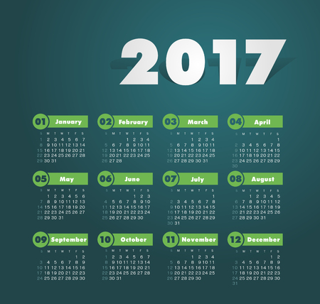 Modern vector Calendar 2017 year. Week Starts Sunday,のイラスト素材