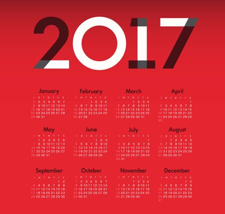 Modern vector Calendar 2017 year. Week Starts Sunday,のイラスト素材