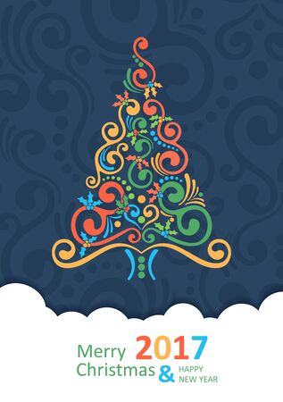Christmas Greeting Card. Happy New Year. Merry Christmas lettering, vector illustrationのイラスト素材