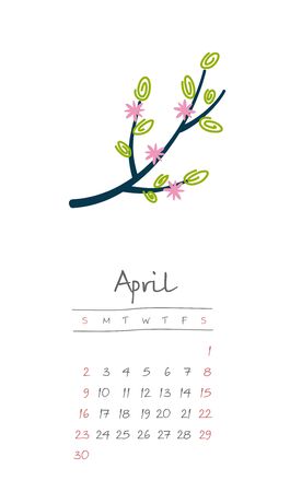 Calendar 2017 months April. Week starts from Sunday,のイラスト素材