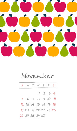 Calendar 2017 months November. Week starts from Sunday,のイラスト素材