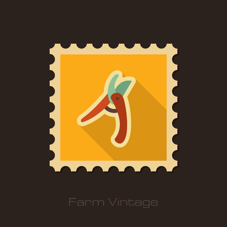 Secateurs, pruner, averruncator retro flat stamp with long shadow isolated, garden, eps 10のイラスト素材