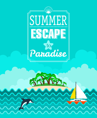 Tropical beach poster, Summer Escape. Vector illustrationのイラスト素材