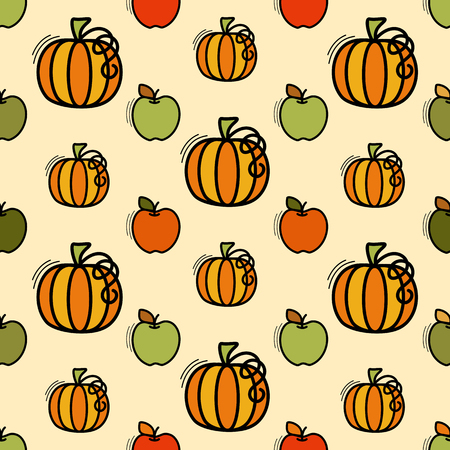Seamless pattern with pumpkin and apples motif can be used in textiles, for book design, website backgroundのイラスト素材