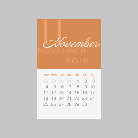 Calendar 2018 months November. Week starts from Sunday, eps 10のイラスト素材