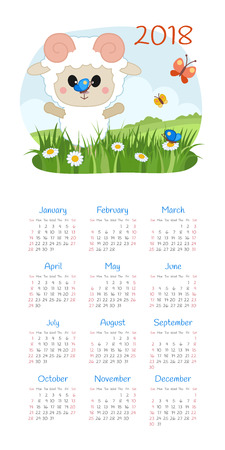 Calendar 2018 year with sheep design vectorのイラスト素材