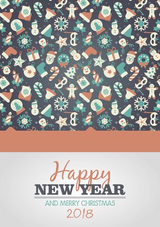 Christmas Greeting Card. Happy New Year. Merry Christmas lettering, vector illustrationのイラスト素材