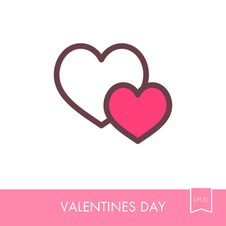 Two heart linear vector icon. Valentine day symbol. Vector illustration, romance elements. Sticker, patch, badge, card for marriage, weddingのイラスト素材