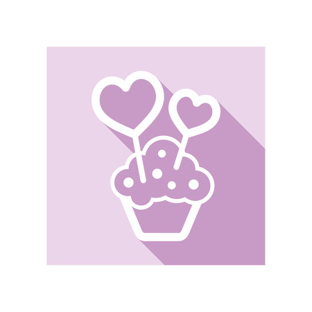 Cupcake with two hearts icon. Valentines day symbol. Vector illustration, romance elements. Sticker, patch, badge, card for marriage, weddingのイラスト素材