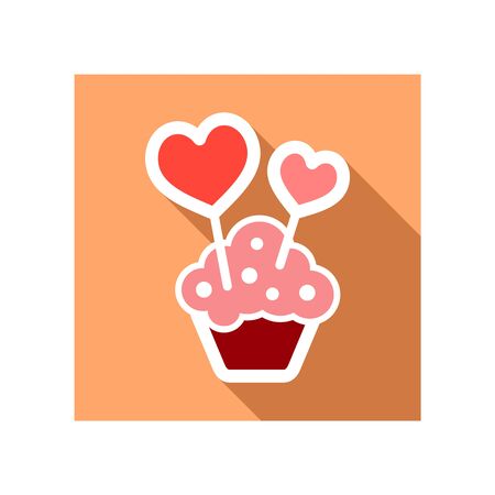 Cupcake with two hearts icon. Valentines day symbol. Vector illustration, romance elements. Sticker, patch, badge, card for marriage, weddingのイラスト素材