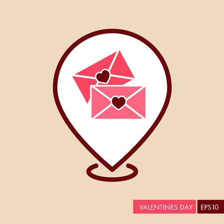 Two envelope pin map icon. Love Letter. Valentines day symbol. Map pointer. Vector illustration, romance elements. Sticker, patch, badge, card for marriage, wedding Two envelope pin map icon. Love Letter. Valentines day symbol. Map pointer. Vector illustration, romance elements. Sticker, patch, badge, card for marriage, wedding