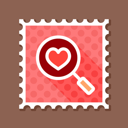 Heart search stamp. Valentines day symbol. Vector illustration, romance elements. Sticker, patch, badge, card for marriage, wedding.のイラスト素材