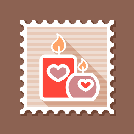 Burning candle with hearts stamp. Valentines day symbol. Vector illustration, romance elements. Sticker, patch, badge, and more.のイラスト素材