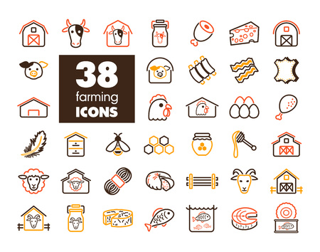 Farm animal icons set. Graph symbol for your web site design, logo, app, UI. Vector illustration, EPS10.のイラスト素材