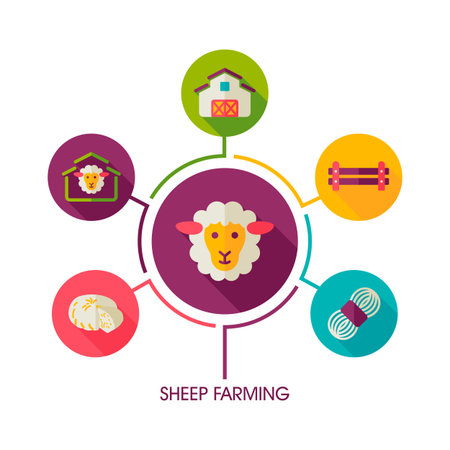Sheep farming icon and agriculture infographics. Farm sign. Graph symbol for your web site design, logo, app, UI. Vector illustrationのイラスト素材