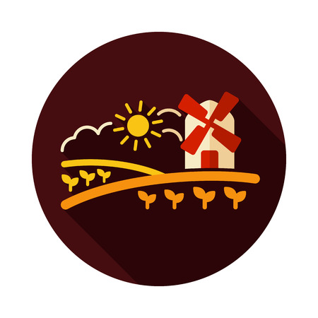 Rural landscape with windmill icon. Agriculture sign. Graph symbol for your web site designのイラスト素材