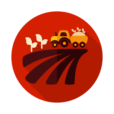 Tractor on field harvest seedling flat icon. Agriculture sign. Graph symbol for your web site designのイラスト素材