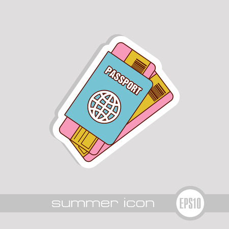 Passport with tickets vector icon. Travel. Summer. Summertime. Holiday. Vacation, eps 10のイラスト素材