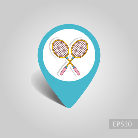 Badminton Racket vector pin map icon. Beach Map pointer. Summer Map markers. Holiday. Summertime. Vacation, eps 10のイラスト素材