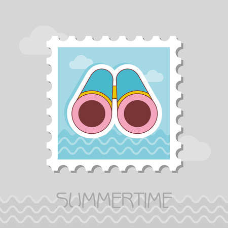 Binoculars flat stamp. Beach. Summer. Marine. Vacation, eps 10のイラスト素材