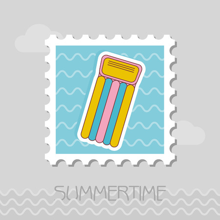 Floating mattress on beach flat stamp. Beach. Summer. Summertime.のイラスト素材