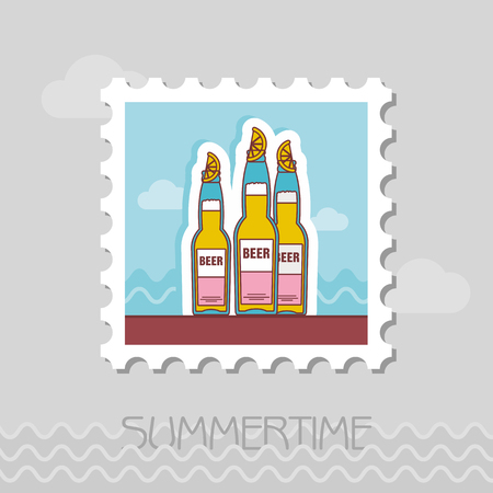 Beer bottle vector stamp. Beach. Summer. Summertime. Holiday. Vacationのイラスト素材
