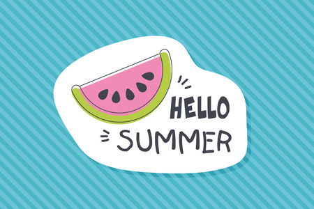 Colorful cute hand drawn summer cards, background. Vector illustrations for t-shirt, poster prints. Holiday, travel, vacation theme. Hello summerのイラスト素材