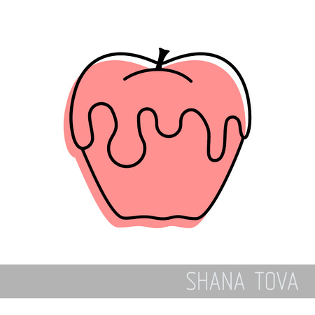Honey on apple. Rosh Hashanah icon. Shana tova. Happy and sweet new year in Hebrewのイラスト素材