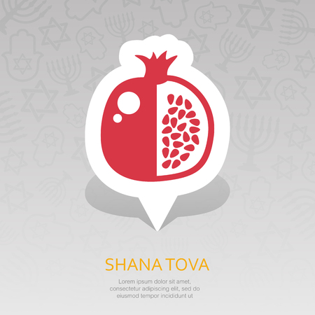 Garnet. Rosh Hashanah pin map icon. Shana tova Map pointer. Happy and sweet new year in Hebrew. Map marker. Graph symbol for your web site design,  app, UI. Vector illustrationのイラスト素材