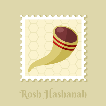 Shofar. Rosh Hashanah stamp. Shana tova. Happy and sweet new year in Hebrewのイラスト素材